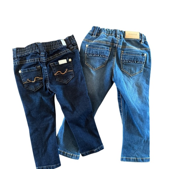 Infant Baby Girl’s 2 Pc Lot Jeans 7 for All Mankind / Mayoral Size 18 month - Picture 1 of 7